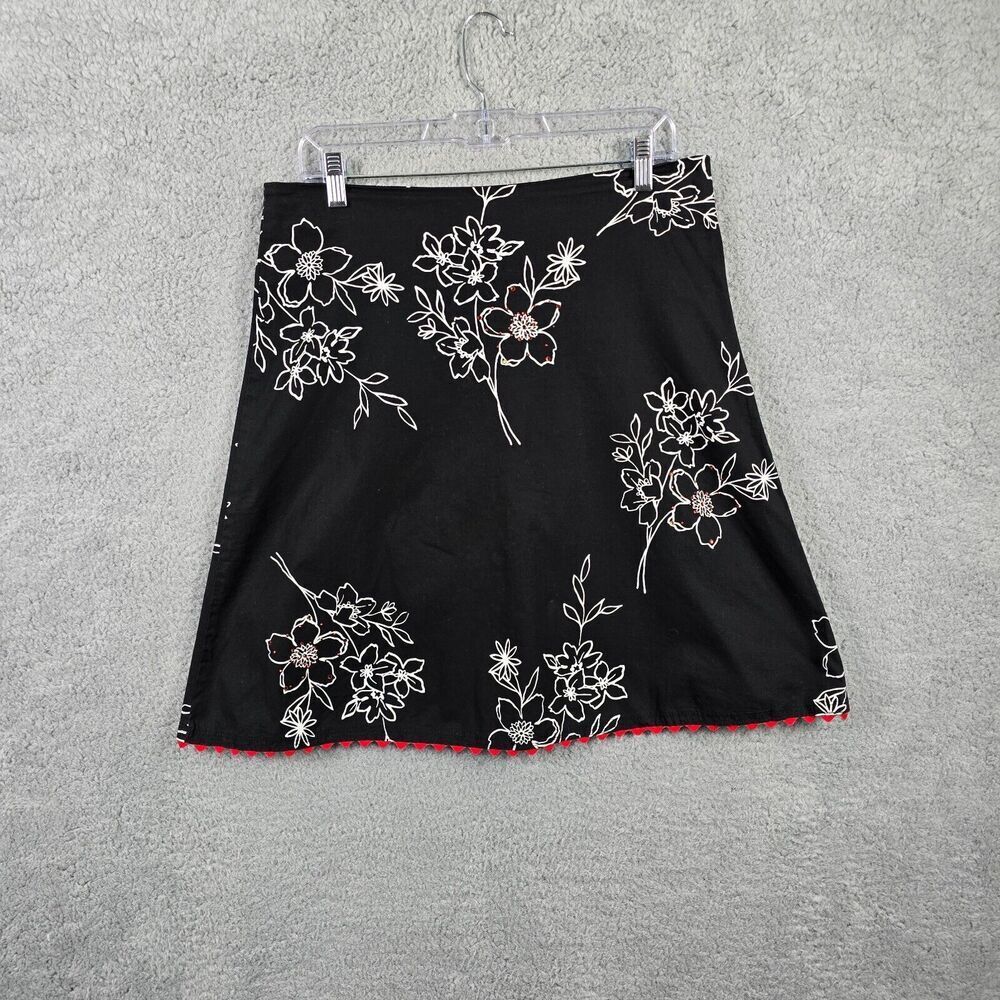 Live Black‎ A-Line Mini Skirt Sz S Floral Print Scallop Hem Boho Dainty Girly